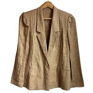 Vintage 100% Linen Blazer Puff Shoulder Union Made USA Women’s 4